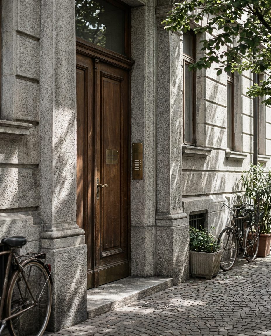 Stone entrance of the Zurich office building
