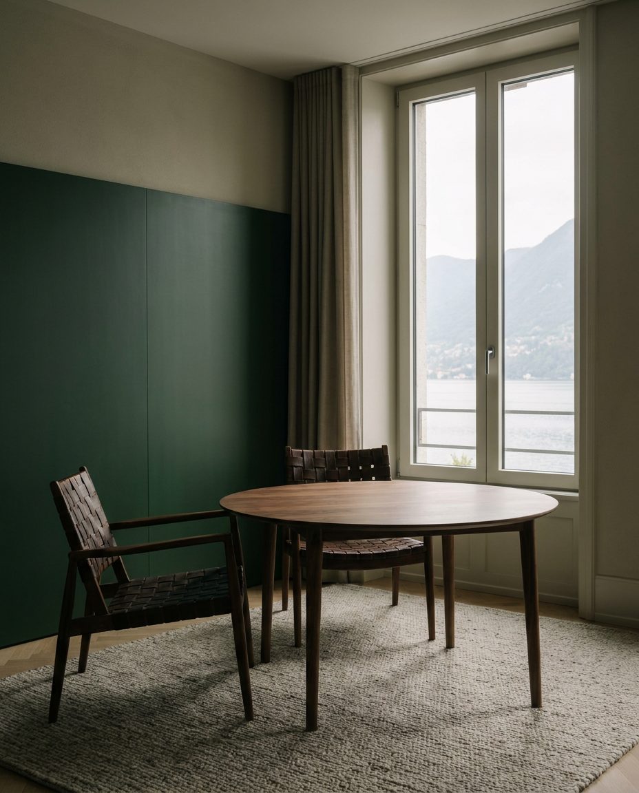 Meeting room in the Zurich office, walnut table and morning light